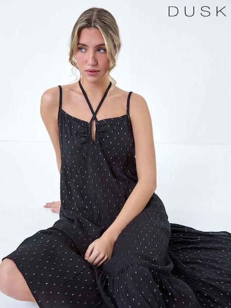 Dusk Foil Spot Strappy Cross Over Midi Dress (E38113) | ‏226‏₪