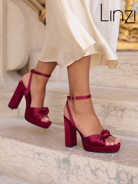 Red - Linzi Ruba Platform Heels With Knotted Front Strap