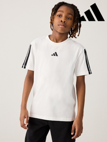 adidas White Essentials 3 Stripes 100% Cotton T-Shirt (E38226) | €18