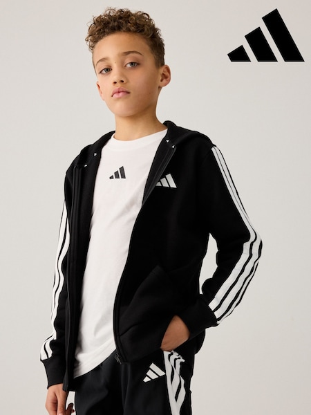 adidas Black 3 Stripe Fleece Full Zip Hoodie (E38235) | R$ 325