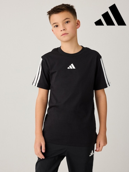 adidas Black Essentials 3 Stripes 100% Cotton T-Shirt (E38242) | €18