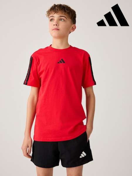 adidas Red Essentials 3 Stripes 100% Cotton T-Shirt (E38251) | R$ 130