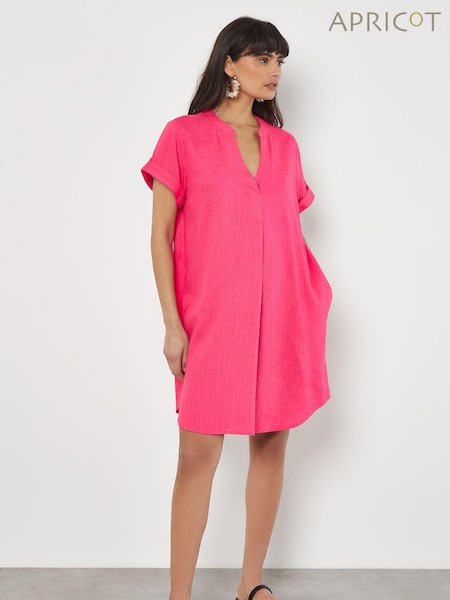 Apricot Pink Front Pleat V-Neck Mix Dress (E38264) | €26