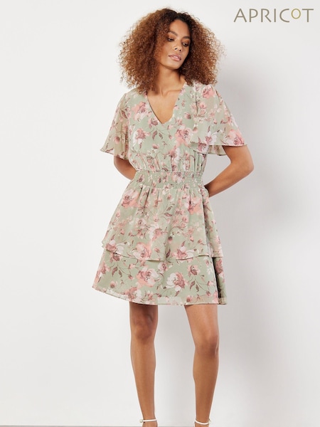 Apricot Green Watercolour Blooms Mini Dress (E38269) | €21.50