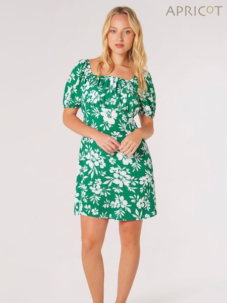 Apricot Green Gathered Short Milkmaid Dress (E38278) | €24