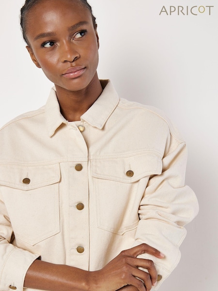 Apricot Cream 100% Cotton Boxy Bianca Denim Trucker Jacket (E38279) | €27