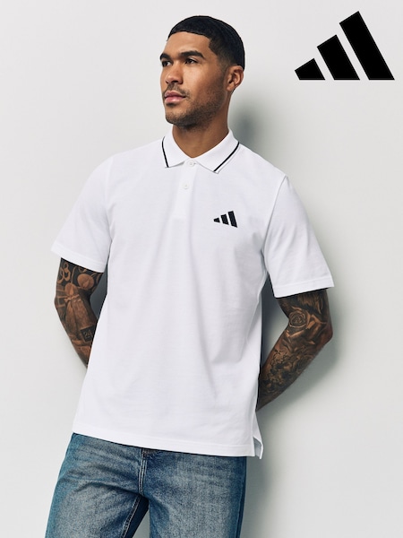 adidas White Essentials Small Logo Piqué Polo Shirt (E38309) | €47