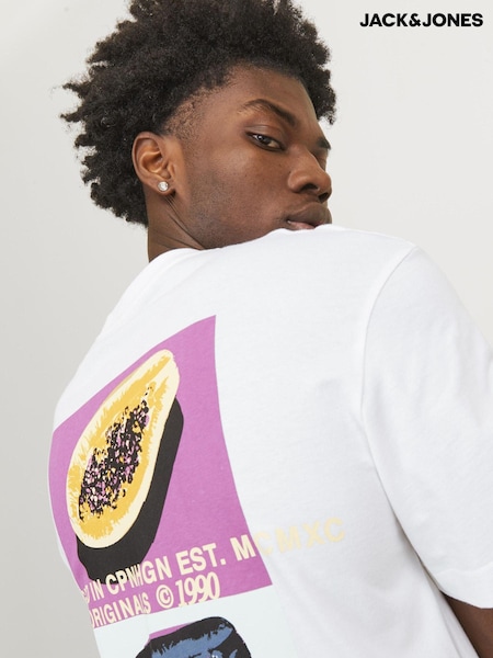 JACK & JONES White 100% Cotton Graphic Back Print T-Shirt (E38327) | 51 SAR