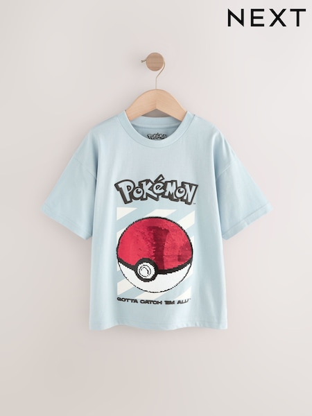 Синий - Pokémon Sequin Short Sleeve T-Shirt (4-16yrs) (E38393) | €19 - €23