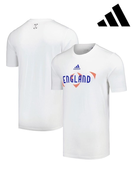 adidas White 100% Cotton Euro 2024 England T-Shirt (E38578) | €16