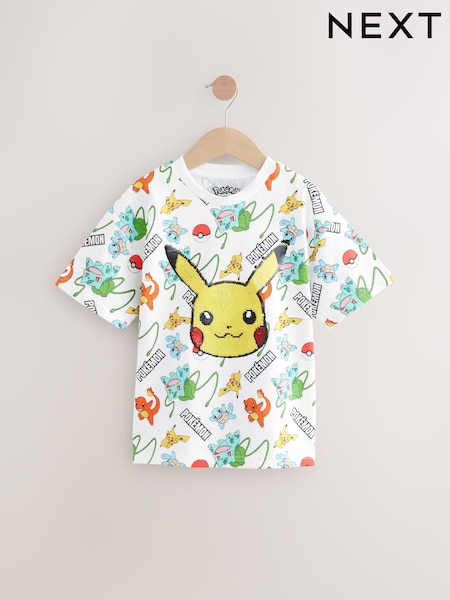 White All Over Print Pokémon Sequin Short Sleeve T-Shirt (4-16yrs) (E38612) | 69 QAR - 84 QAR