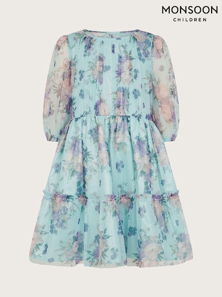 Monsoon Blue Vintage Floral Mesh Dress (E38620) | €28 - €32