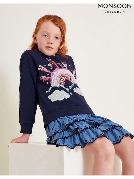 Monsoon Blue Rainbow Embellished 100% Cotton Sweatshirt (E38649) | €13.50 - €17.50