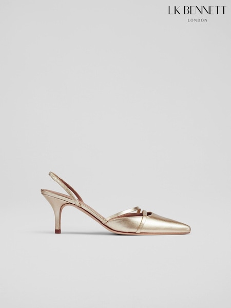 LK Bennett Metallic Madely Double Strap Kitten Shoes (E38722) | ₪1,504