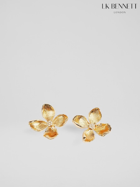 LK Bennett Metallic Posie Flower Statement Earrings (E38725) | ₪297