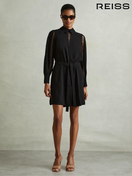 Reiss Black Reema Lace Insert Mini Dress (E38849) | €107