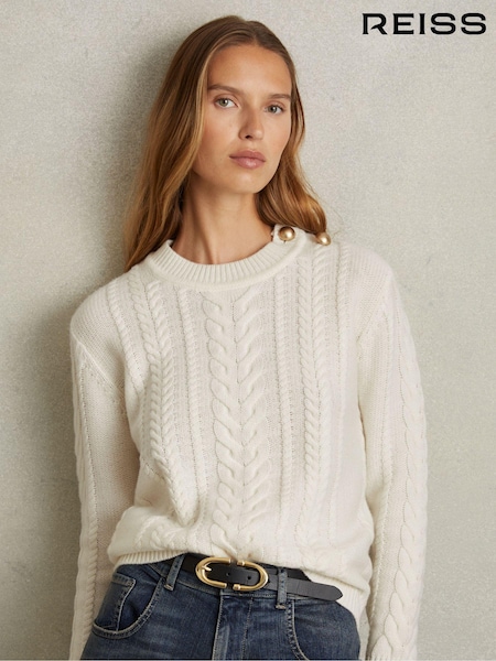Kermanvaalea - Reiss Libby Wool-Cashmere Cable Knit Neulepusero (E38863) | €265