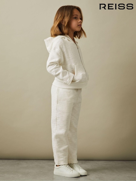 Reiss Cream Ula 9-13 yrs Cotton Blend Boucle Hoodie and Joggers Set (E38873) | €95