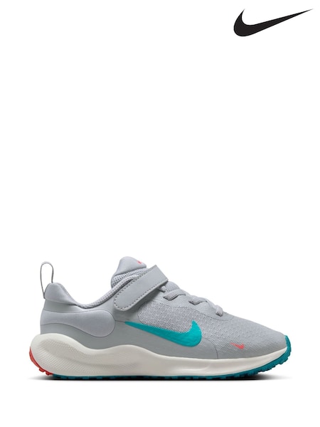 Nike Wolf Grey Blue Red Junior Revolution 7 Trainers (E38879) | €54