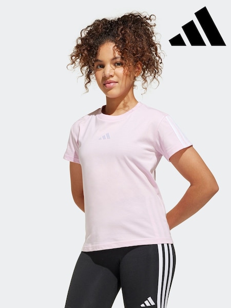 adidas Pink 3 Stripe Essentials 100% Cotton T-Shirt (E38964) | AED76