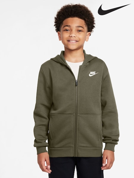 Nike Medium Olive Green Club Fleece Zip Through Hoodie (E39015) | €55