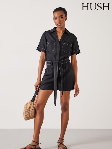 Hush Linen Blend Fran Contrast Stitch Playsuit (E39117) | 30 €