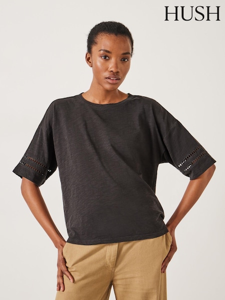 Hush Black Lucie Lace Detail 100% Cotton T-Shirt (E39131) | €20
