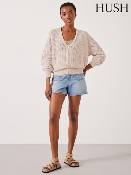 Hush Poppy Open Stitch V-neck 100% Cotton Jumper (E39144) | 588 LEI