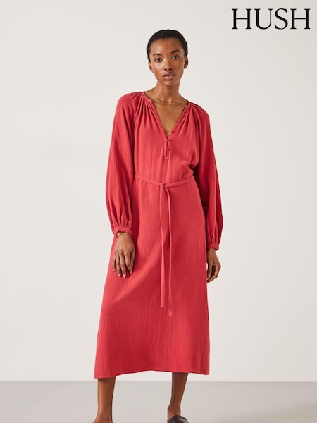 Roșu - Hush Clarice 100% Cotton Midi Rochie (E39149) | 318 LEI