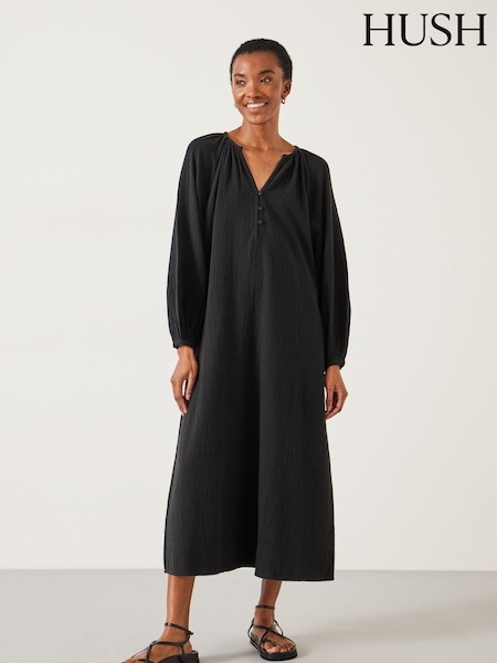 Negru - Hush Clarice 100% Cotton Midi Rochie (E39160) | 371 LEI