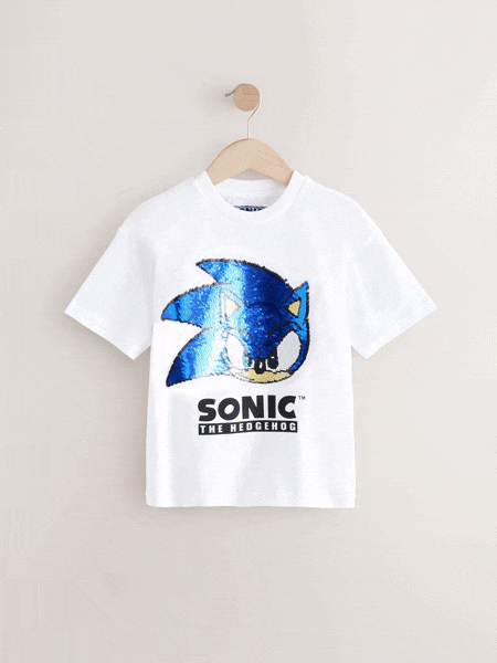 White/Blue Sonic Flippy Sequin T-Shirt (3-16yrs) (E39259) | €21 - €25