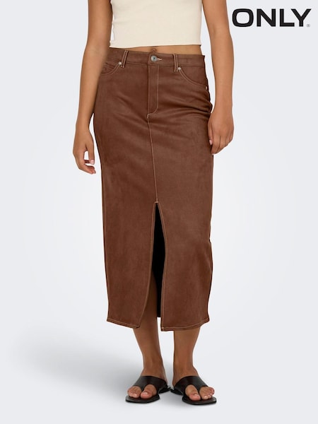 Smeđa - Only Faux Suede Midi Skirt