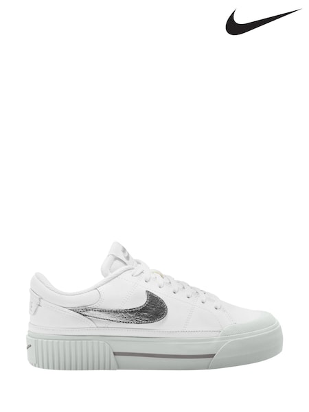 Nike White/Silver Court Legacy Lift Platform Trainers (E39430) | €113
