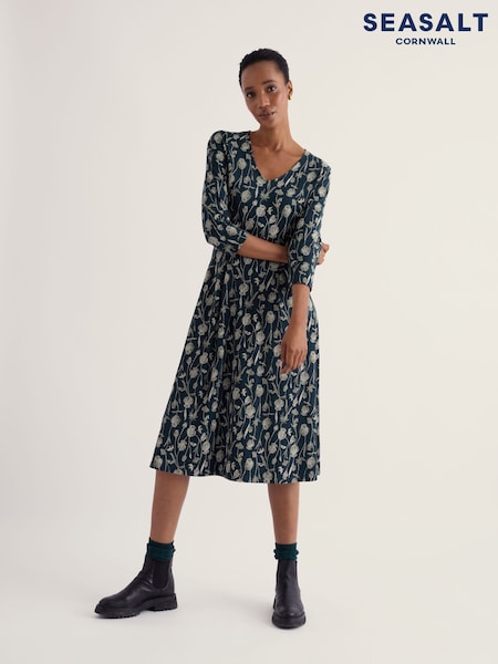 Blue - Seasalt Cornwall Pier View 3/4 Sleeve Dress