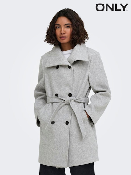 Grey - Only Funnel Neck Button Through Coat