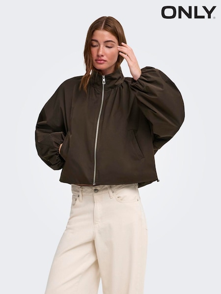Brown - Only Funnel Neck Balloon Bomber Jacket