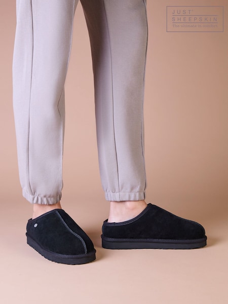 Black - Regular Just Sheepskin Louis Sheepskin Mule Slippers With Eva Sole