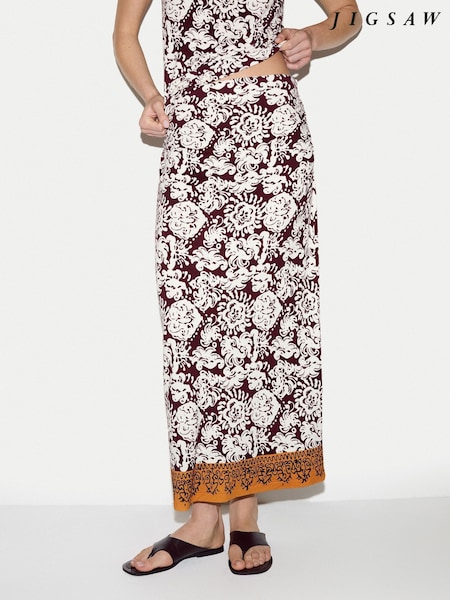 Red - Jigsaw Batik Jersey Midi Skirt