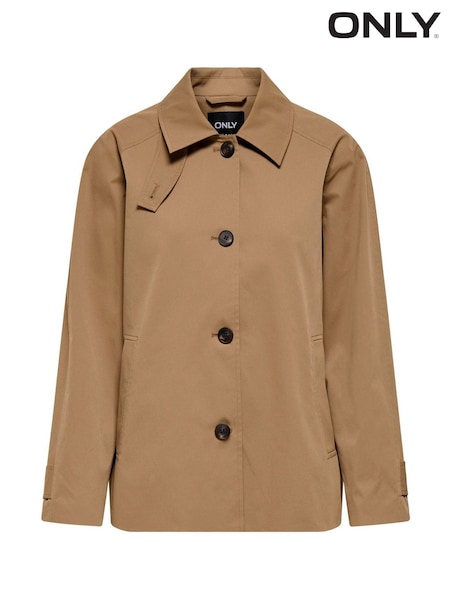 חום - Only Short Boxy Trench Coat