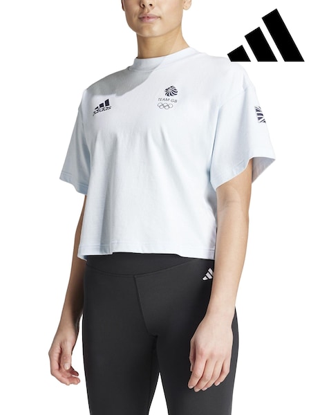 adidas White Womens 100% Cotton Team GB Village Cropped T-Shirt (E39714) | R$ 295