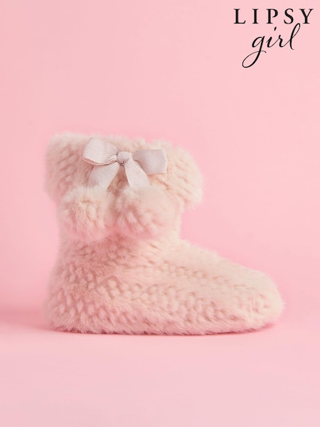 Lipsy Pink Cosy Faux Fur Pom Pom Bootie Nightwear Slippers (E39739) | AED49 - AED63