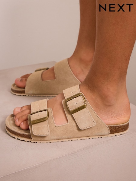 Nøytral - Sandaler i semsket skinn med dobbel spenne (E39801) | kr301 - kr401