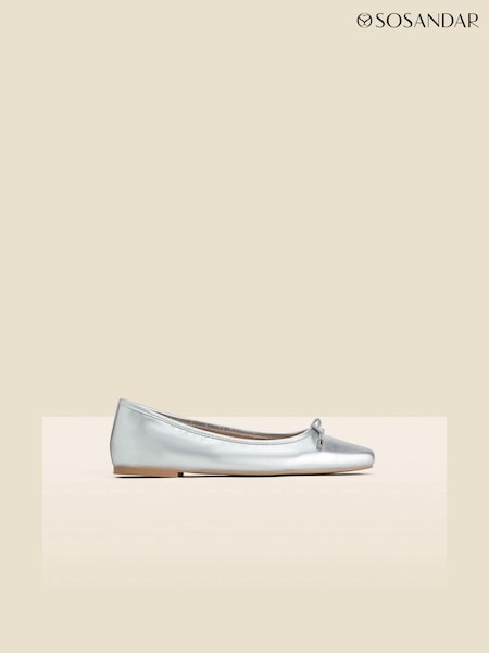 Sosandar Silver Square Toe Ballet Pumps (E39802) | $86
