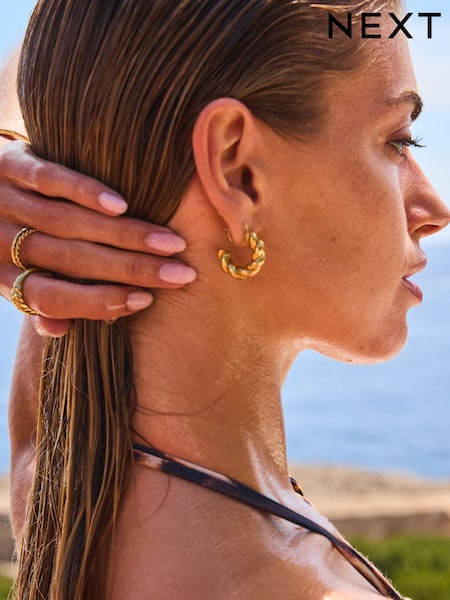 Gold Tone Stainless Steel Chunky Twist Hoop Earrings (E39908) | €9.50