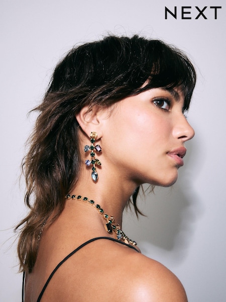 Multicoloured Tone Jewelled Drop Earrings Made With Recycled Iron (E39910) | €14