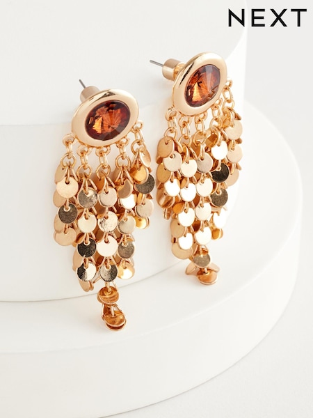 Gold Tone Sparkle Drop Earrings (E39911) | AED41