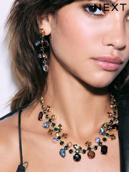 Multi Coloured Jewelled Collar Necklace Made With Recycled Iron (E39920) | €11