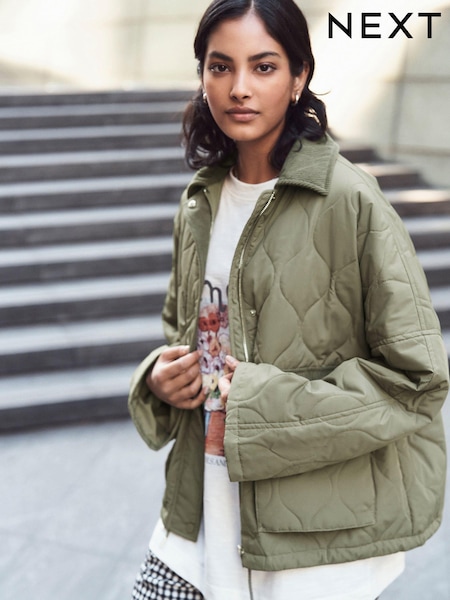 Sage Green Quilted Corduroy Collar Jacket (E39955) | €66