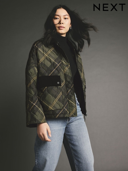 Check Quilted Corduroy Collar Jacket (E39960) | BGN 179