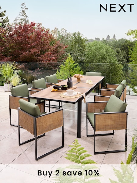 Sage Green Abel 6 to 8 Seater Rattan Garden Dining Table and Chairs Set (E39996) | €1,725